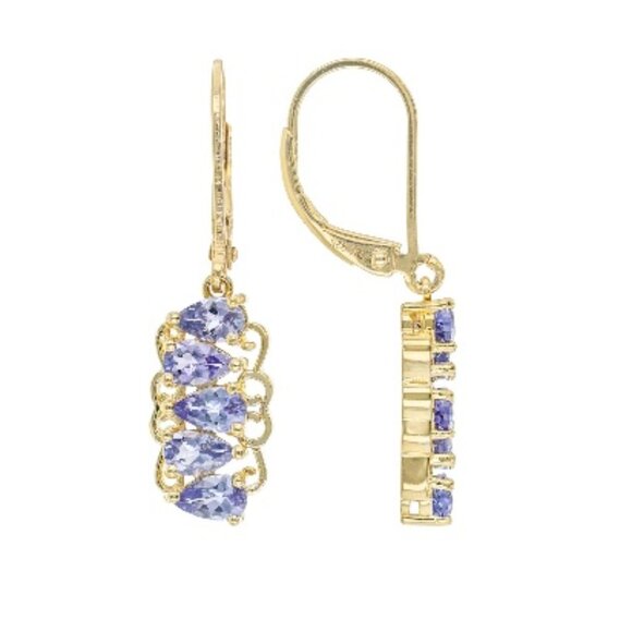 JTV Blue Tanzanite 18k Yellow Gold Over Sterling Silver Dangle Earrings 1.96ctw - Picture 2 of 9